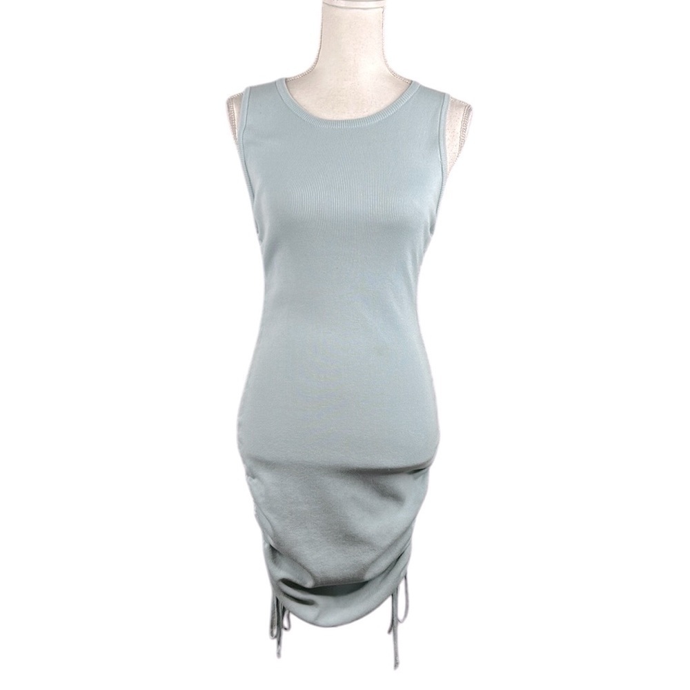 Lioness Light Blue Knit Summer Casual Gathered Sides Tank Midi Dress Size Small